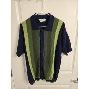 Oxknit Store Men’s Collared Shirt – Blue Green Striped – Size Large – Great Cond
